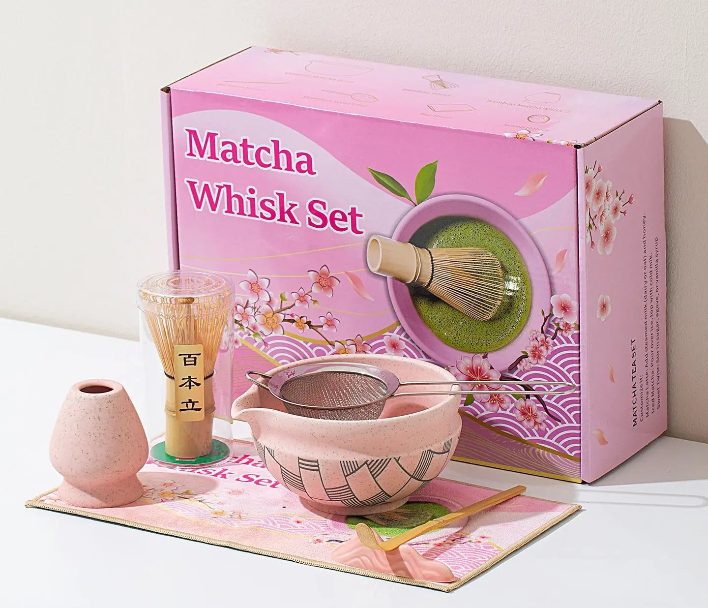 Yunari Japanese Matcha Tea Set – 5 Piece or 7 Piece Matcha Gift Set with Bamboo Whisk, Bowl and Sieve
