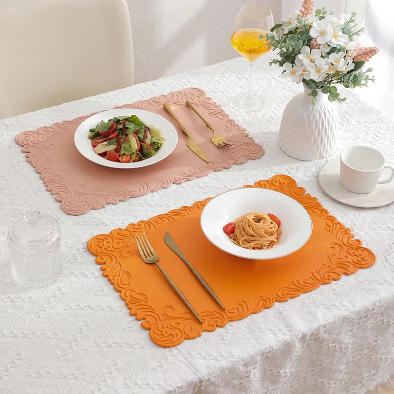Verra Faux Leather Table Mats – Decorative Edge Non Slip Washable Dining Table Mats Set