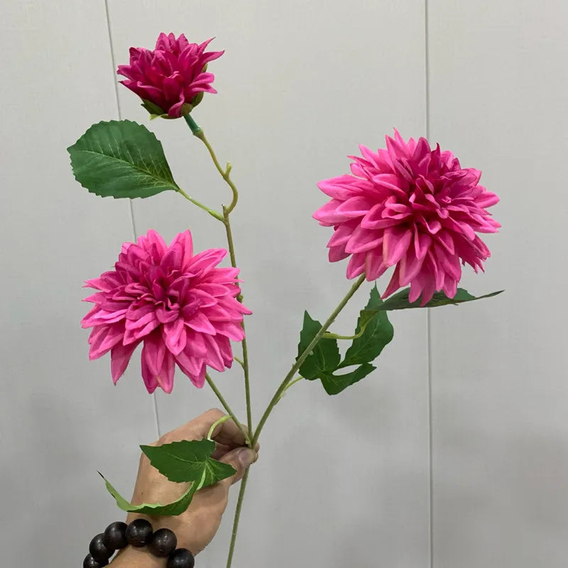 Marlowe Faux Dahlia Stem – Large Dahlia Flower Branch with Multi-Head Blooms for Vase Arrangements and Home Décor