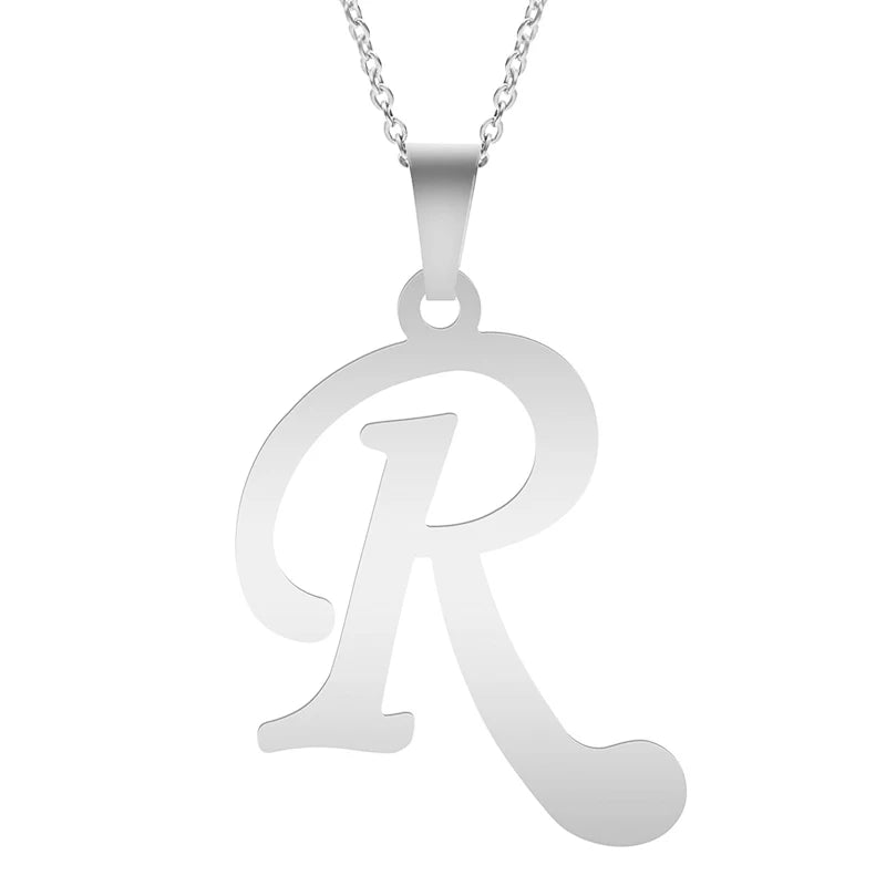 Stainless Steel Initial Necklace – Alphabet Letter Pendant Chain for Women and Men