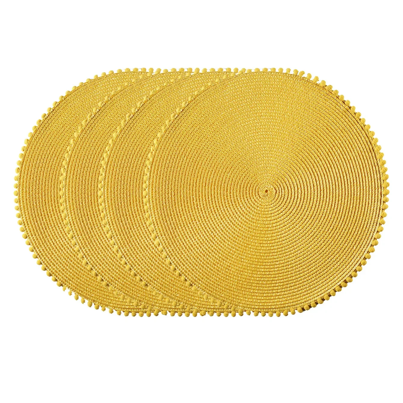 Round Beaded Edge Dining Placemats – Set of 4 Wipeable Heat-Resistant Table Mats for Indoor & Outdoor Use