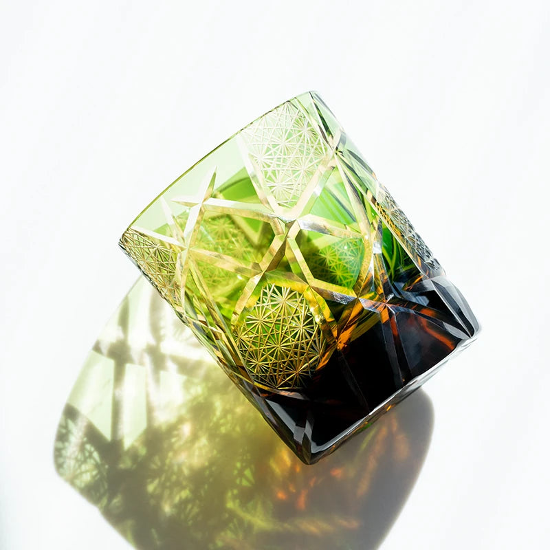 Edo Kiriko-Inspired Hand-Cut Whisky Tumbler – Japanese Crystal Glass Old Fashioned Cup 250ml Luxury Barware Gift
