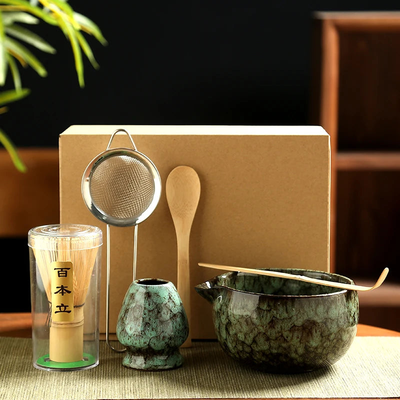 Traditional Matcha Tool Set – 6-Piece Japanese Style Kit with Ceramic Bowl, Bamboo Whisk & Sifter