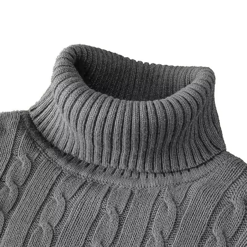 Men’s Cable Knit Roll Neck Jumper – Slim Fit Ribbed Turtleneck Long Sleeve Knitwear Top