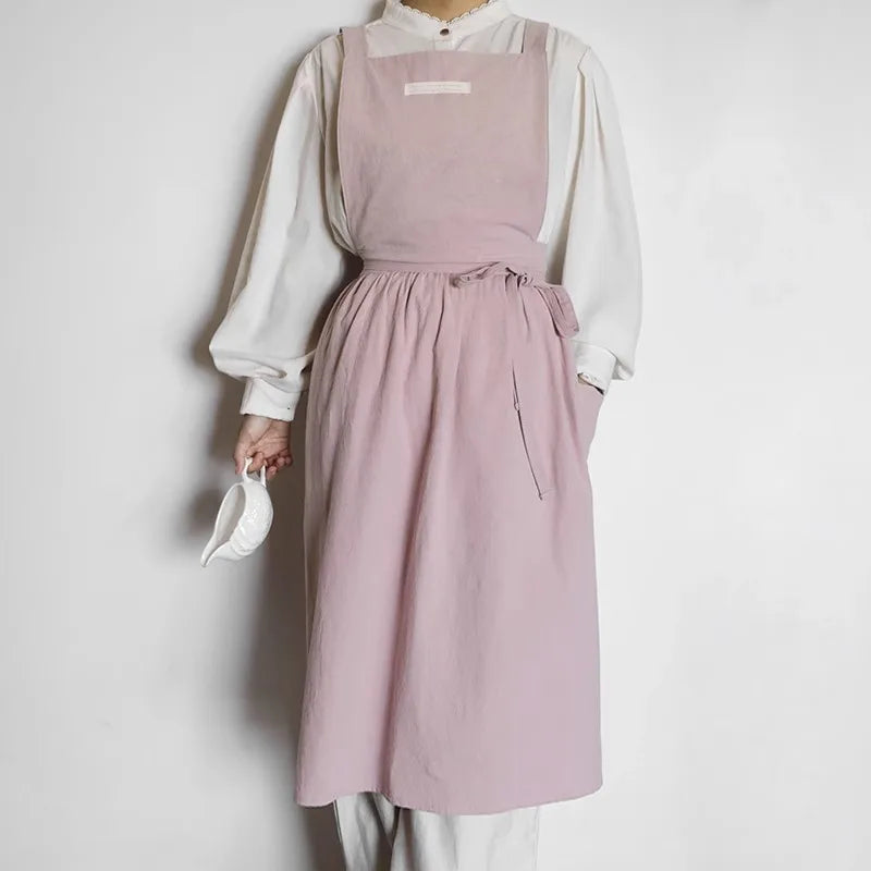 Classic Tie-Waist Apron Dress – Adjustable Kitchen & Baking Apron with Pockets