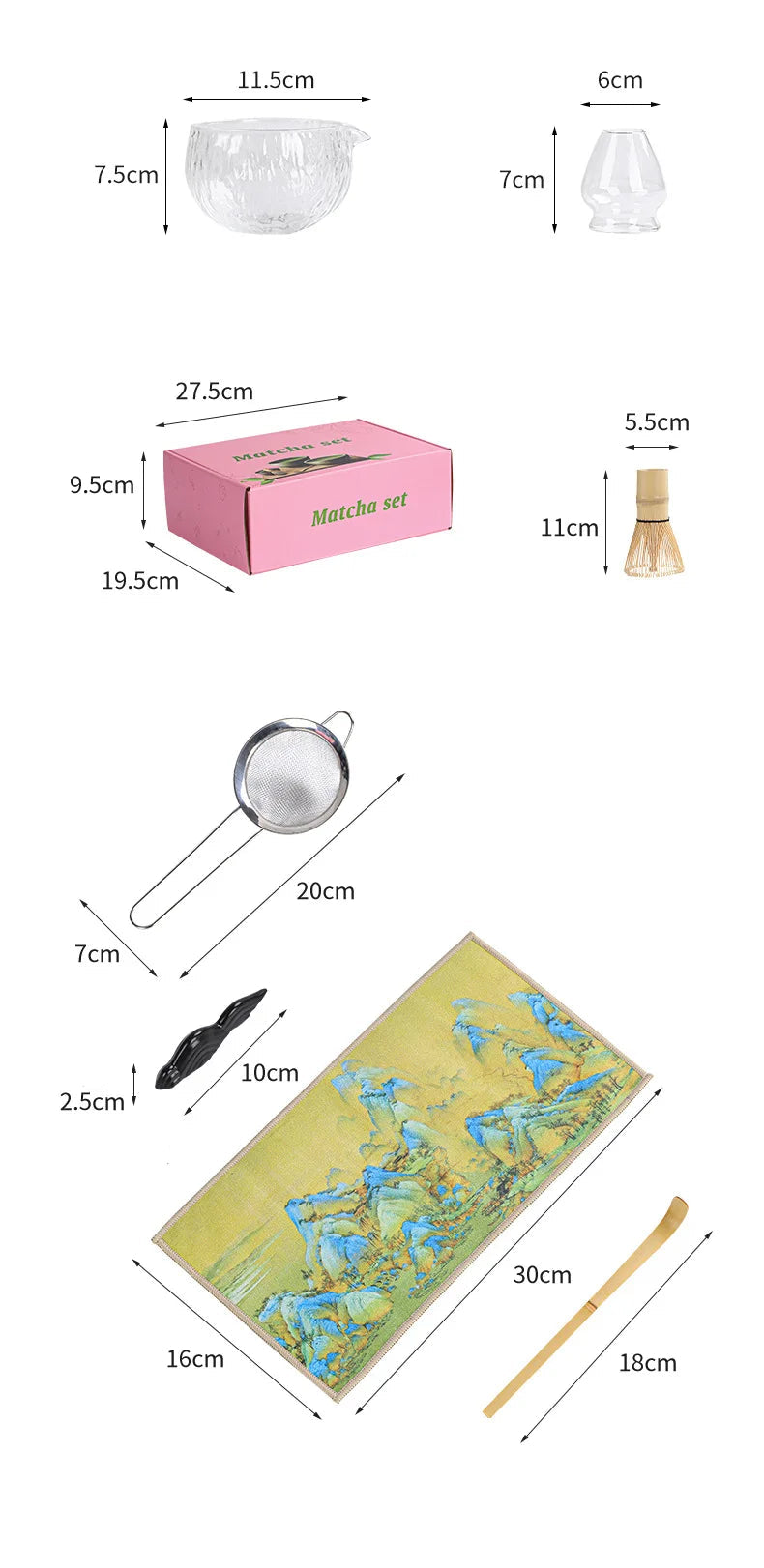 Glass Matcha Tea Set with Bamboo Whisk & Accessories – 4/5/7 Piece Japanese Gift Box