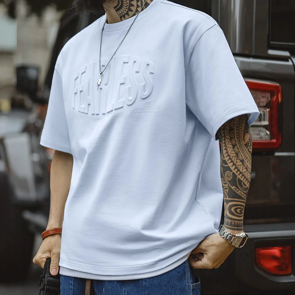 Valenor Men’s Embossed Logo T-Shirt – Short Sleeve Crew Neck Tee in Powder Blue