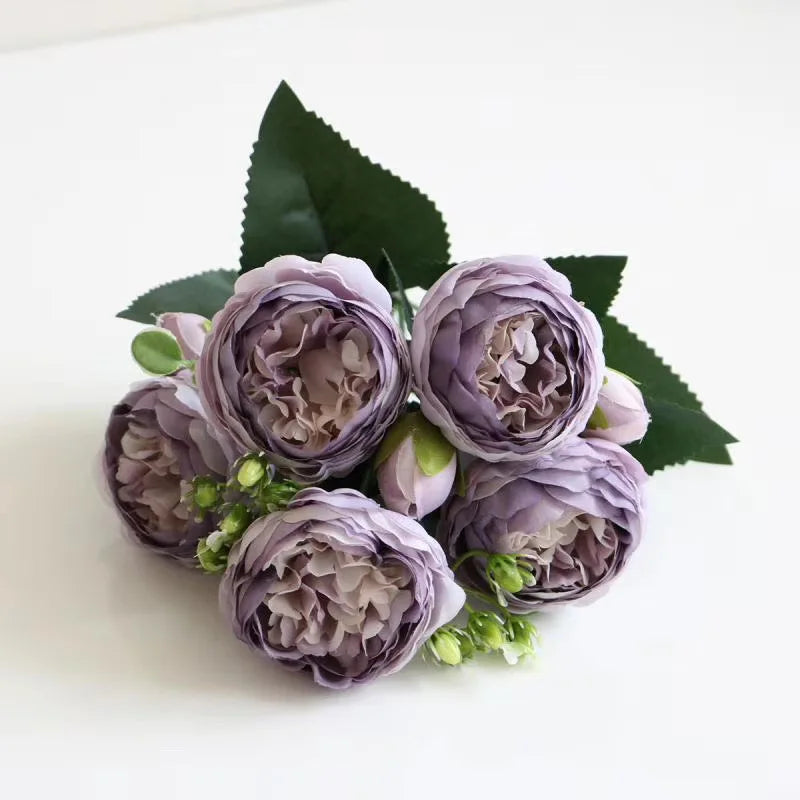 Peonelle Silk Peony Flower Bundle – 5 Head Faux Peony Stem with Buds Decorative Floral Arrangement