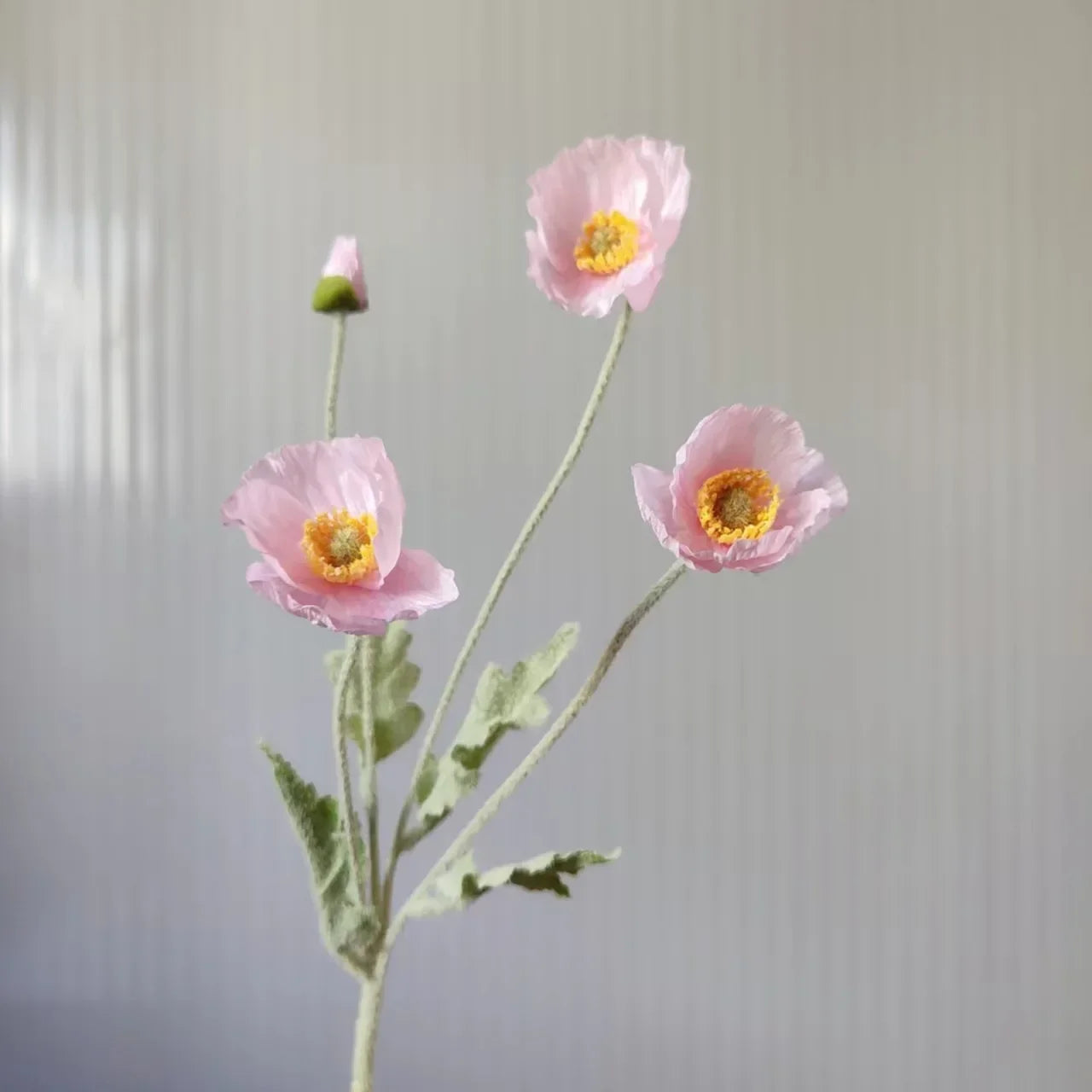 Meadow Poppy Stem Bundle – Silk Poppy Flower Stem with 3 Blooms and 1 Bud for Vase Arrangements and Home Styling