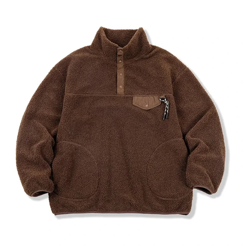 Kael Men's Winter Fleece Hoodie – Urban Outdoor Half-Open Snap-T Pullover Sweatshirt