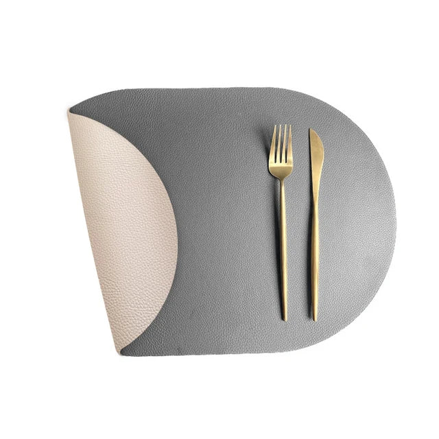 Hartwell Reversible Faux Leather Oval Table Mats – Double Sided Non Slip Washable Dining Placemats 4 Piece Set