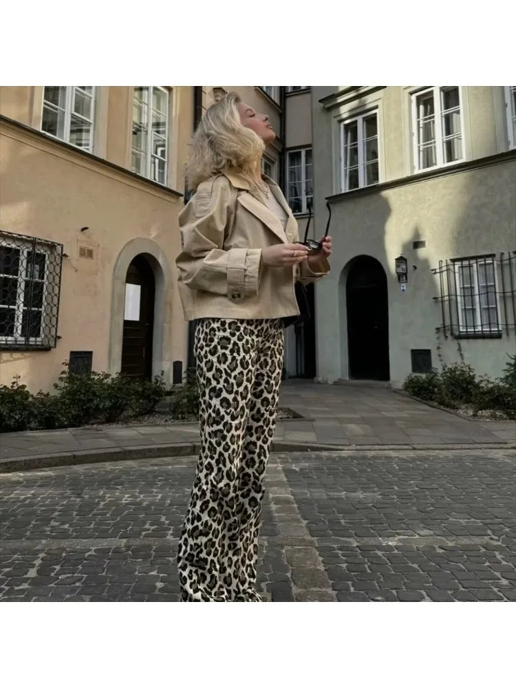 Leopard Print High Waisted Wide-Leg Pants