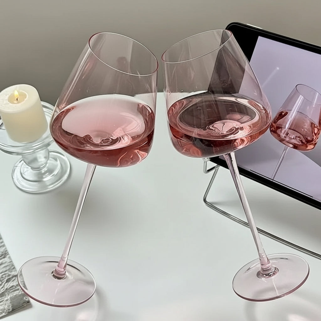 Blush Wine Glasses, Set of 2 – Slanted Rim Goblets