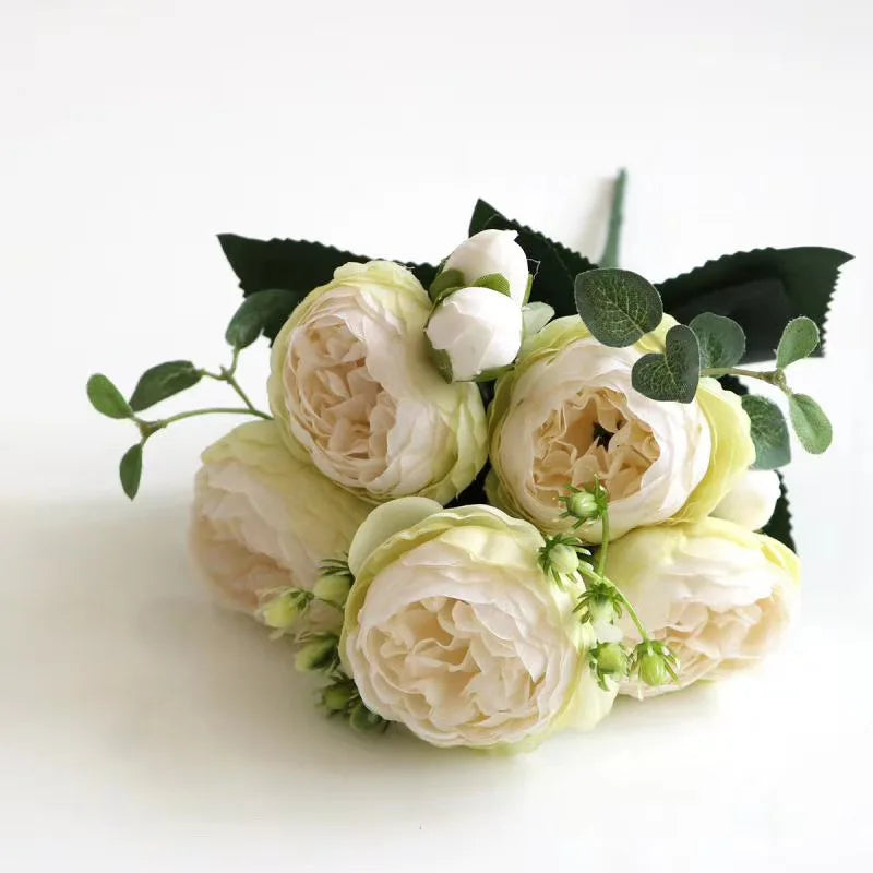 Peonelle Silk Peony Flower Bundle – 5 Head Faux Peony Stem with Buds Decorative Floral Arrangement