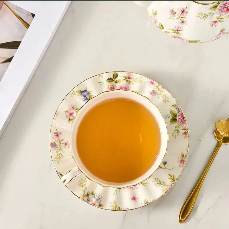 Rosavelle Floral Tea Cup and Saucer Set – Ceramic Coffee Cup