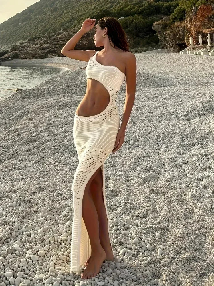 Zephyra One Shoulder Crochet Maxi Dress – Bodycon Beach Cover Up