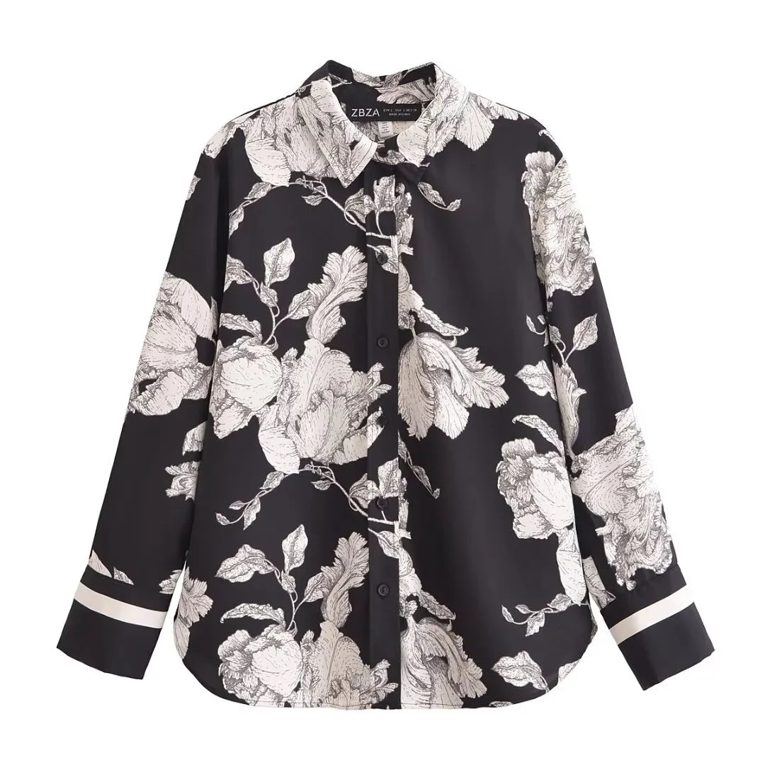 Callista Printed Co-Ord Set – Button-Up Shirt and Wide-Leg Trousers in Black or Green