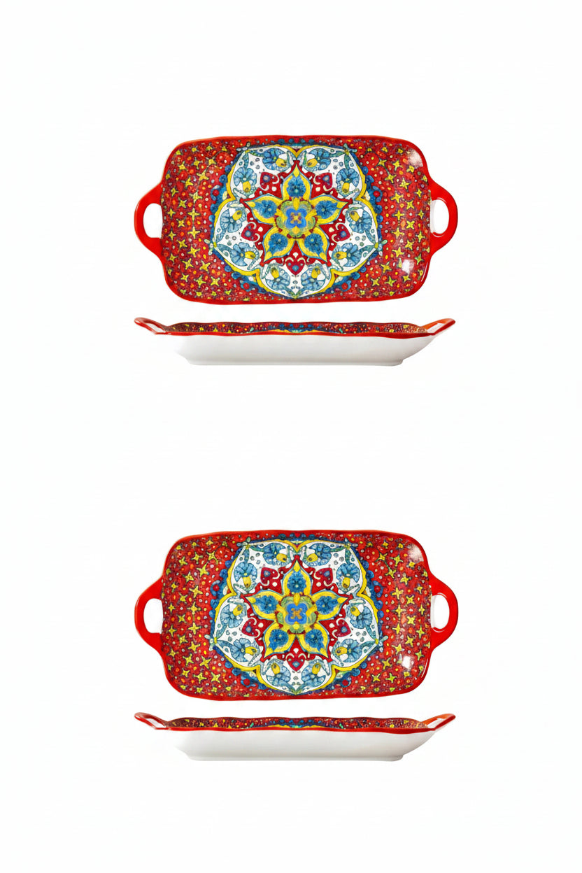 Calvero Ceramic Serving Tray – Rectangular Dish with Handles