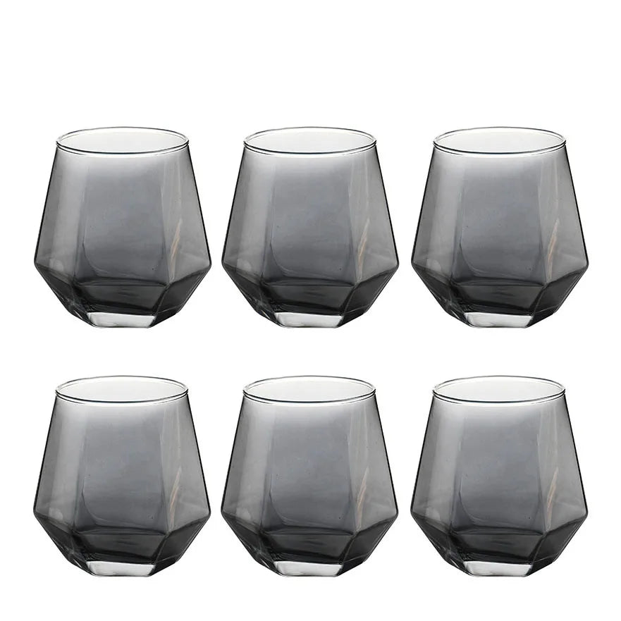 Cavero Glass Tumbler 6 Piece Set – Textured Drinking Glasses with Decorative Rim
