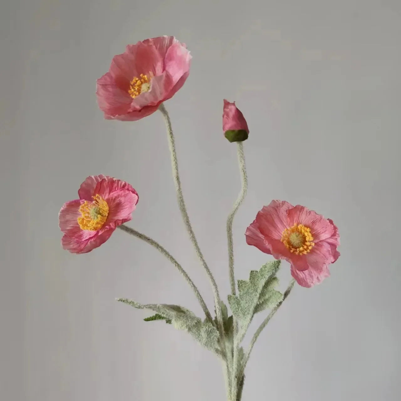Meadow Poppy Stem Bundle – Silk Poppy Flower Stem with 3 Blooms and 1 Bud for Vase Arrangements and Home Styling