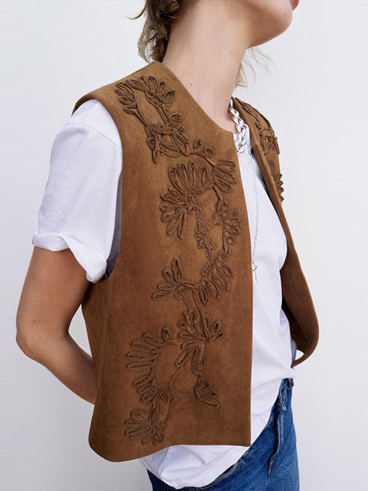 Zafira Embroidered Waistcoat – Sleeveless Boho Layering Piece in Claret or Brown for Casual or Holiday Outfits