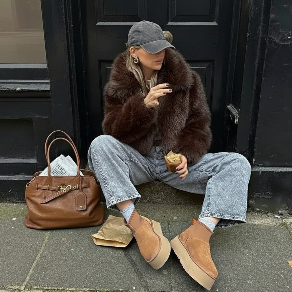 Velanna Plush Faux Fur Cropped Jacket – Women’s Luxury Winter Coat for Daywear & Partywear