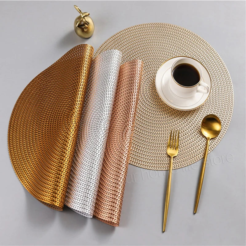 Woven Round Dining Placemats – Non Slip Waterproof Table Mats 38cm Heat Resistant Wipe Clean Dining Table Mats 2 4 6 Piece Sets
