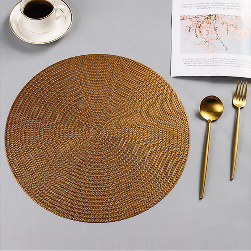 Woven Round Dining Placemats – Non Slip Waterproof Table Mats 38cm Heat Resistant Wipe Clean Dining Table Mats 2 4 6 Piece Sets
