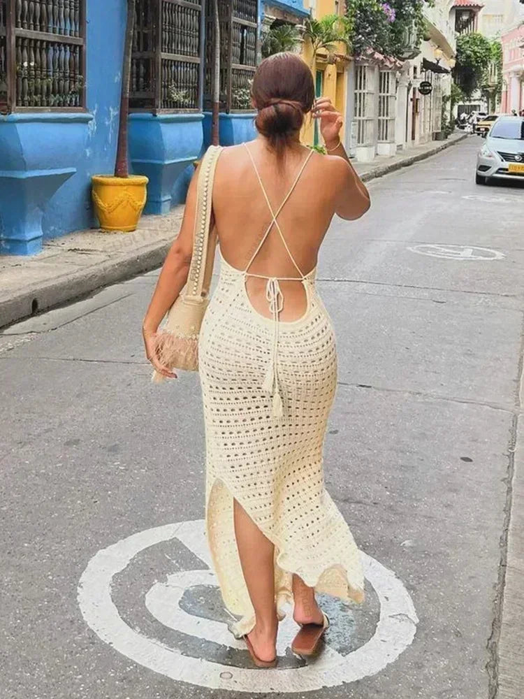 crochet backless maxi dress Exquisite Lace Crochet Backless Tie Maxi Dress  Likemychoice