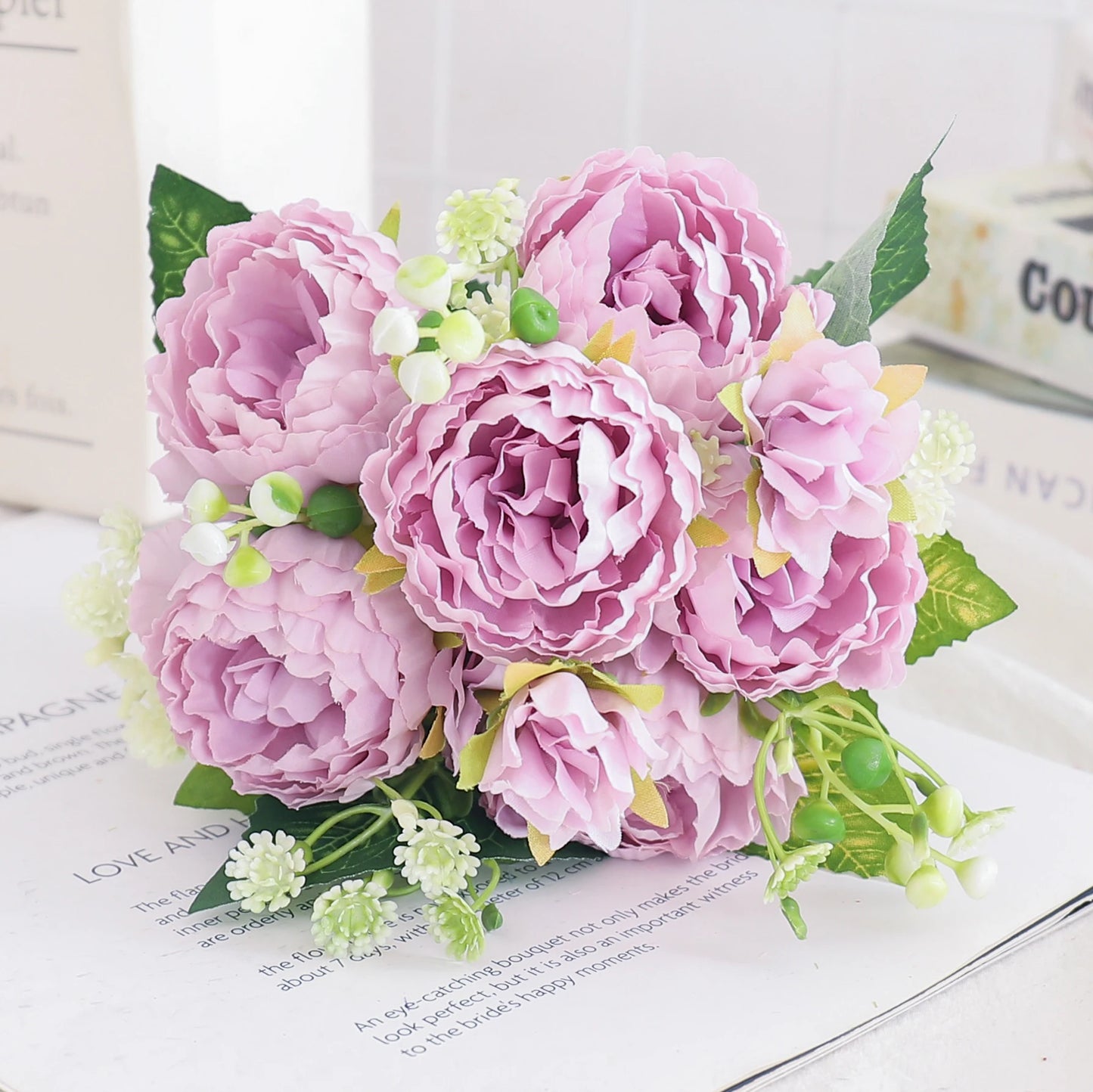 Blush Rose & Hydrangea Flower Bouquet – Pink Faux Floral Centrepiece for Home Decor