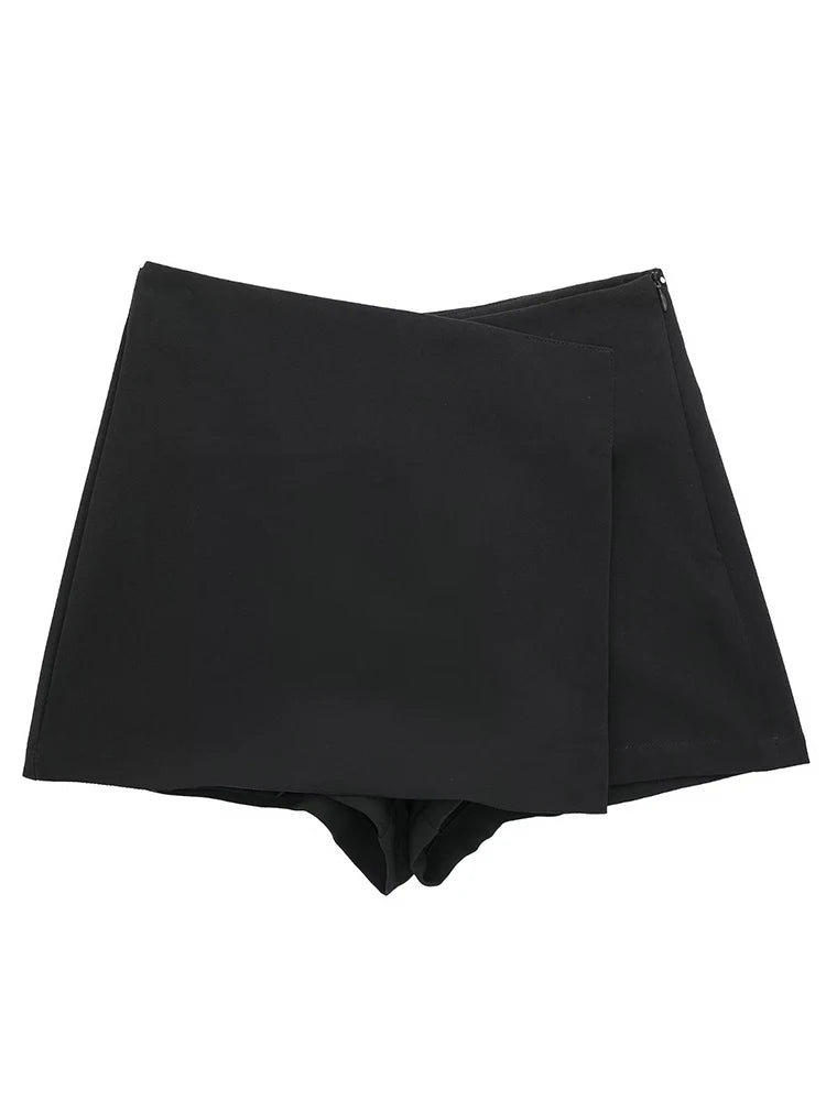 Sorlette Asymmetric Wrap Skort – High Waist Mini Skirt Shorts for Women in Cream, Blue, Black, Brown & Purple