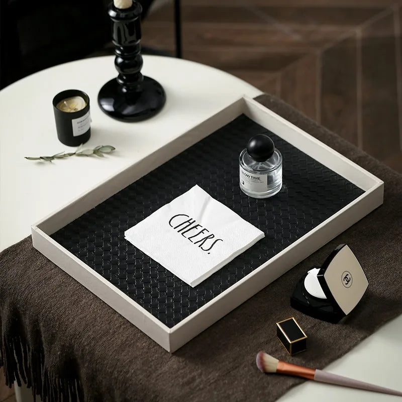 Modern Leather Square Storage Tray – Decorative Home Décor Organiser for Coffee Table, Desk & Dressing Table