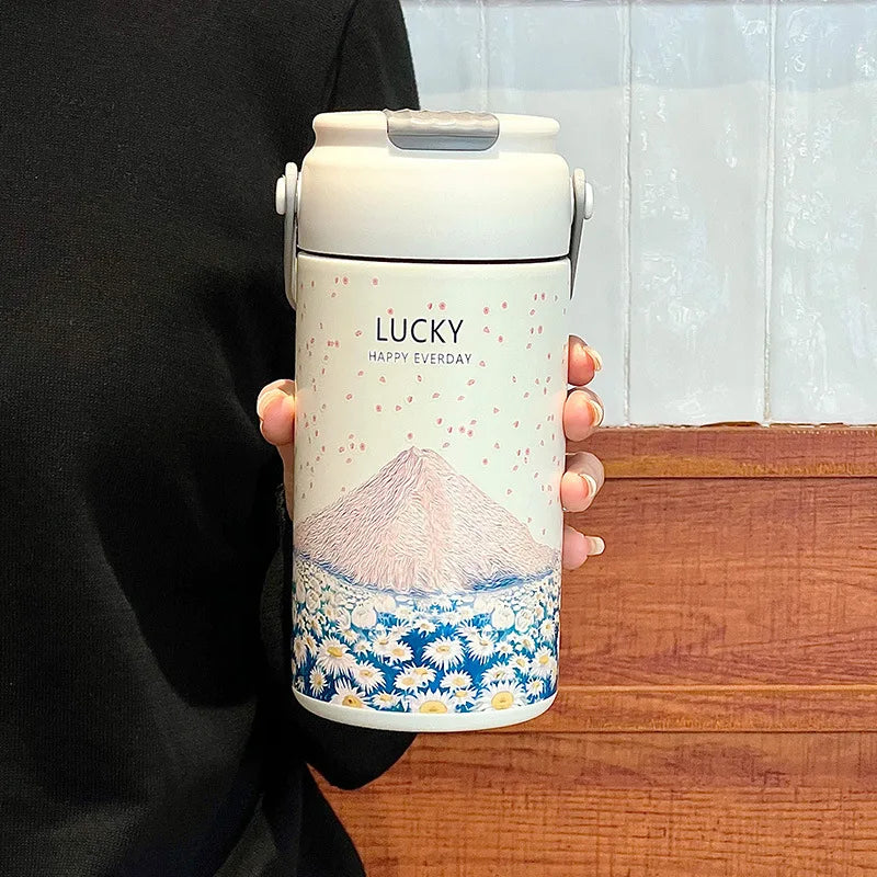 Premium Stainless Steel Vacuum Flask With Handle – Double Wall Insulated Thermal Water Bottle with Leak-Proof Lid, 550ml & 750ml