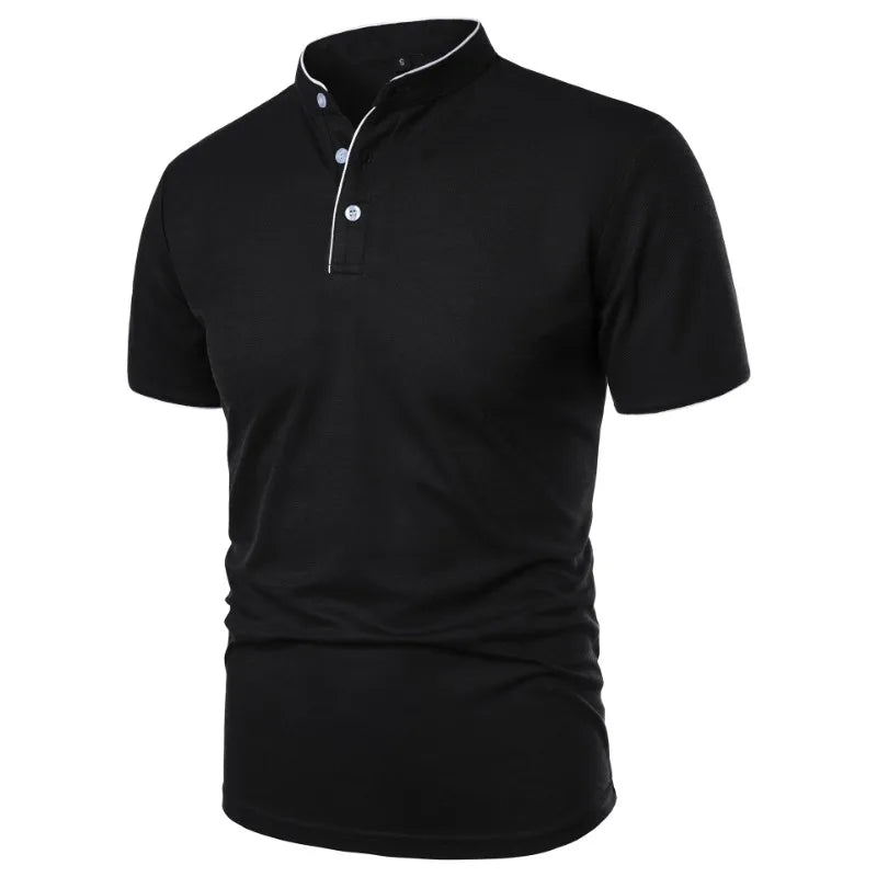 Men’s Mandarin Collar Polo Shirt – Short Sleeve Casual Buttoned Tee in 9 Colours for Everyday Comfort
