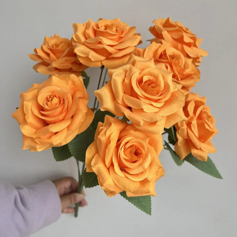Rosara Silk Rose Bouquet – 9 Head Faux Rose Arrangement Decorative Flower Bunch
