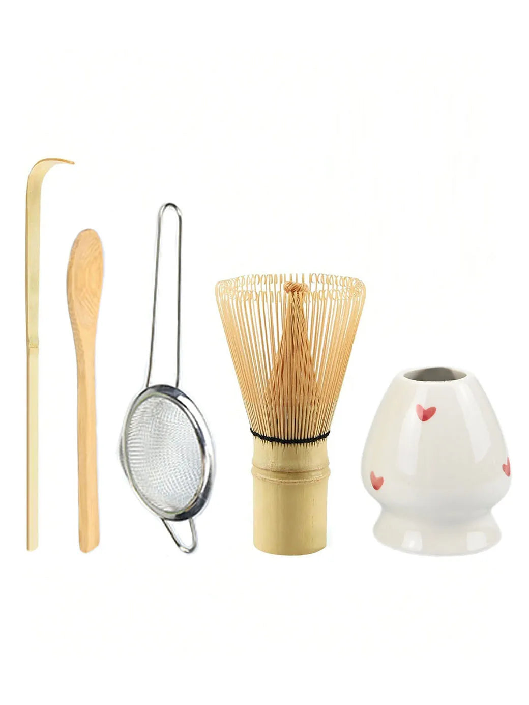 Bamboo Matcha Whisk & Tea Tool Set – 4 & 5-Piece Japanese Matcha Kit with Scoop, Strainer & Whisk Holder