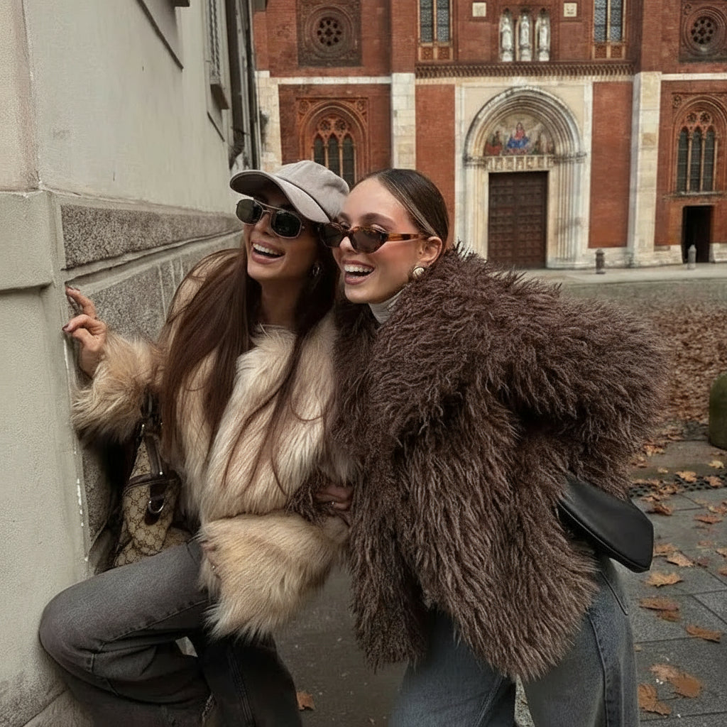 Elarra Faux Fur Shaggy Jacket – Women’s Oversized Mongolian Style Coat for Autumn Winter Outfits