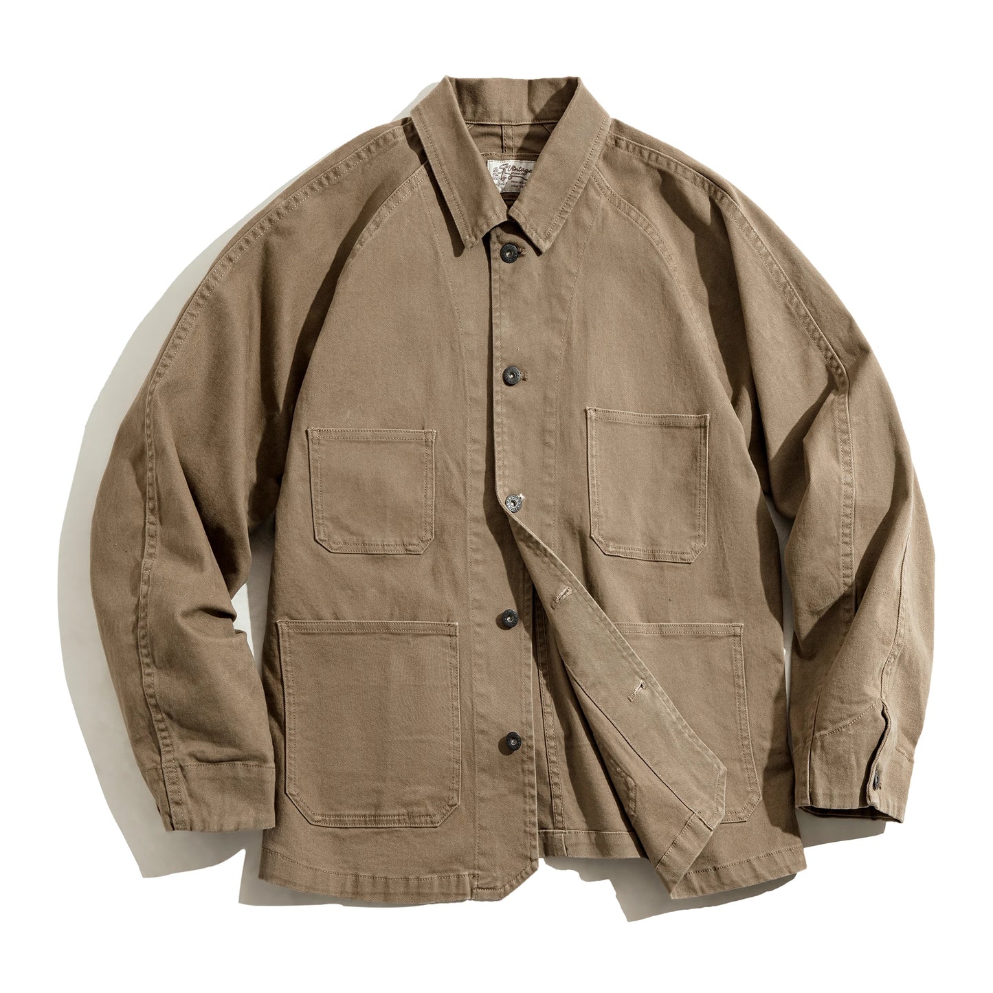 Elion Utility Jacket – Warm Stone Button-Up Men's Jacket with Flap Pockets & Classic Collar