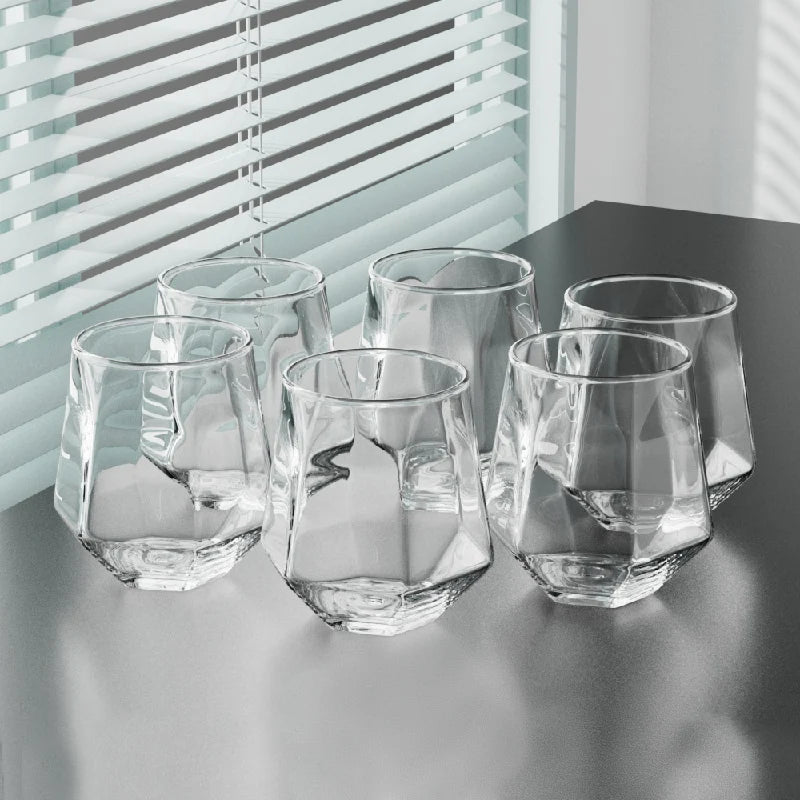 Cavero Glass Tumbler 6 Piece Set – Textured Drinking Glasses with Decorative Rim