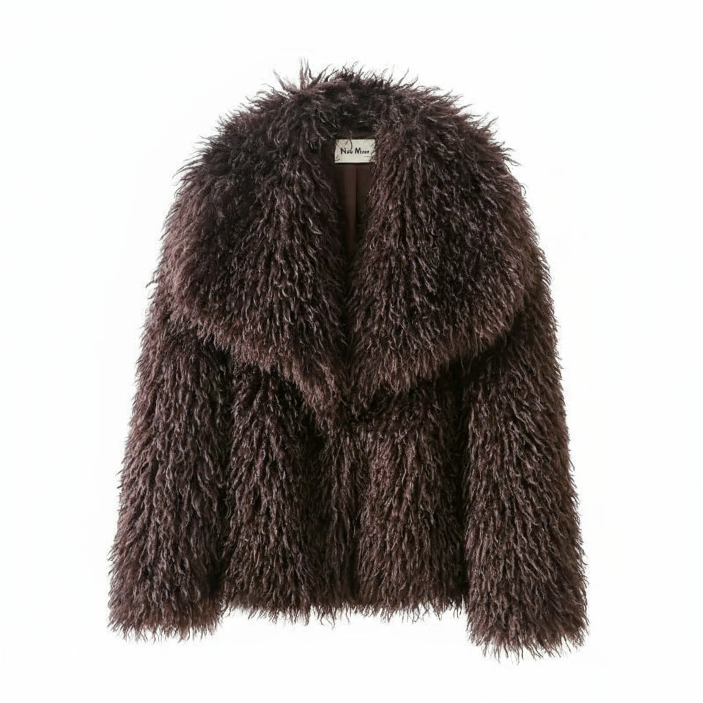 Elarra Faux Fur Shaggy Jacket – Women’s Oversized Mongolian Style Coat for Autumn Winter Outfits