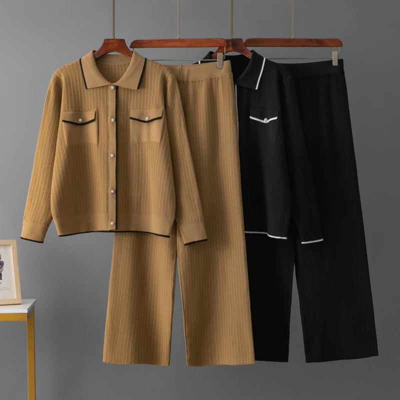 Classic Ribbed Knit 2-Piece Co-ord Set with Contrasting Pocket Detailing