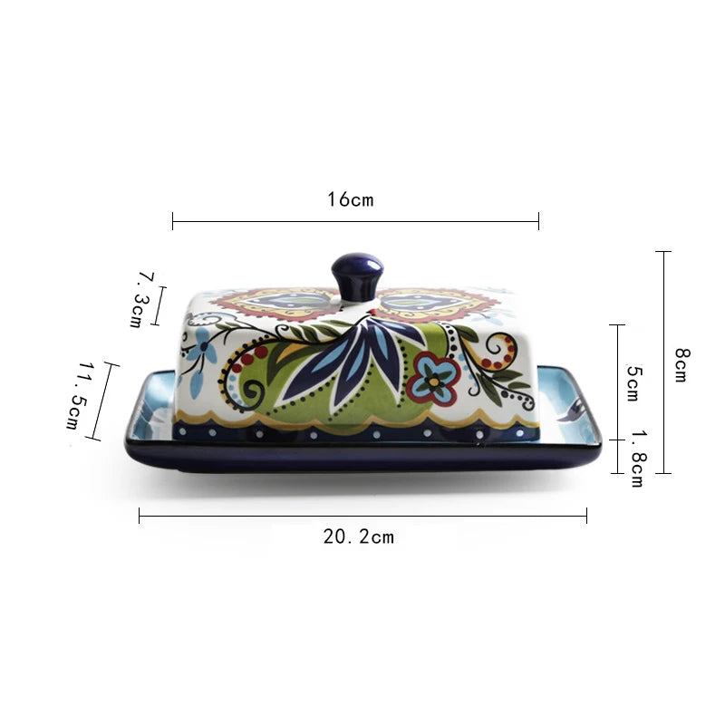 Meadow Garden Hand-Painted Ceramic Butter Dish with Lid – Covered Butter Dish Plate for Kitchen Butter Storage and Table Use