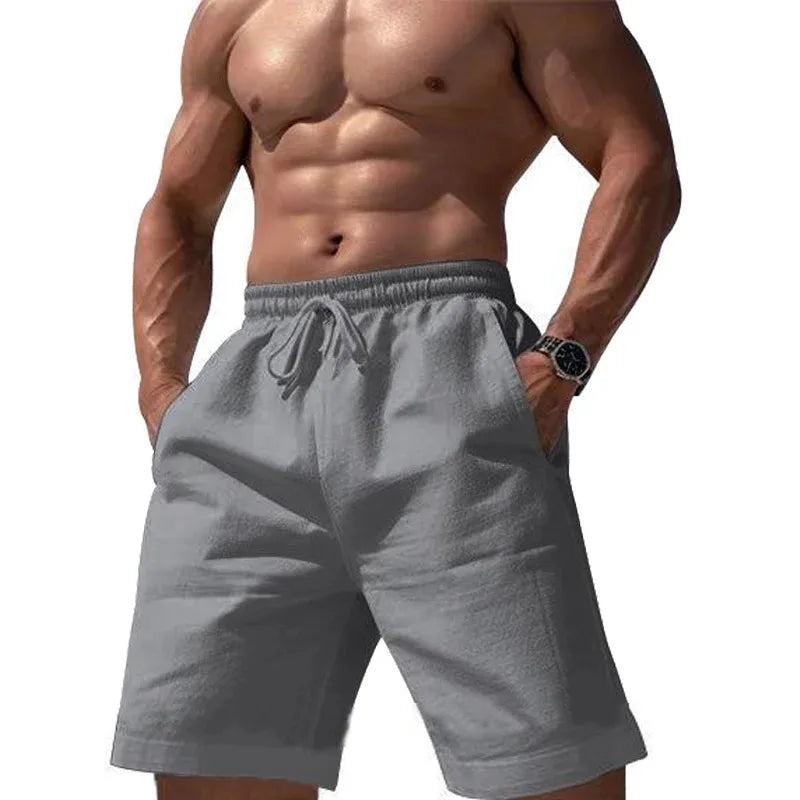 Men’s Cotton Summer Shorts – Elastic Waist Mid-Length Casual Shorts with Pockets