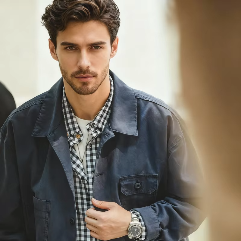 Ashwick Men’s Navy Utility Jacket – Heavyweight Cotton Overshirt Jacket with Button Fastening and Front Pockets