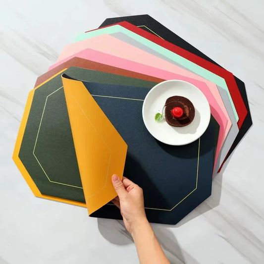 Modern Leather Octagon Placemats – 1/2/4/6 Set Of Reversible Easy-Clean Dining Table Mats in Multi Colours