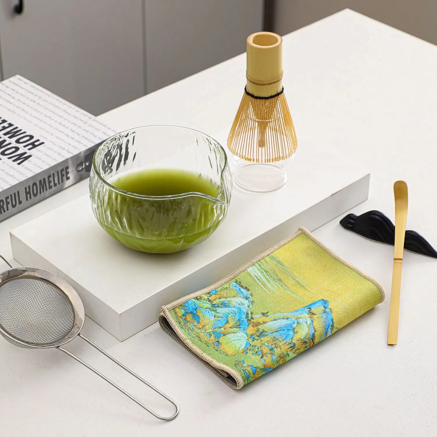 Glass Matcha Tea Set with Bamboo Whisk & Accessories – 4/5/7 Piece Japanese Gift Box
