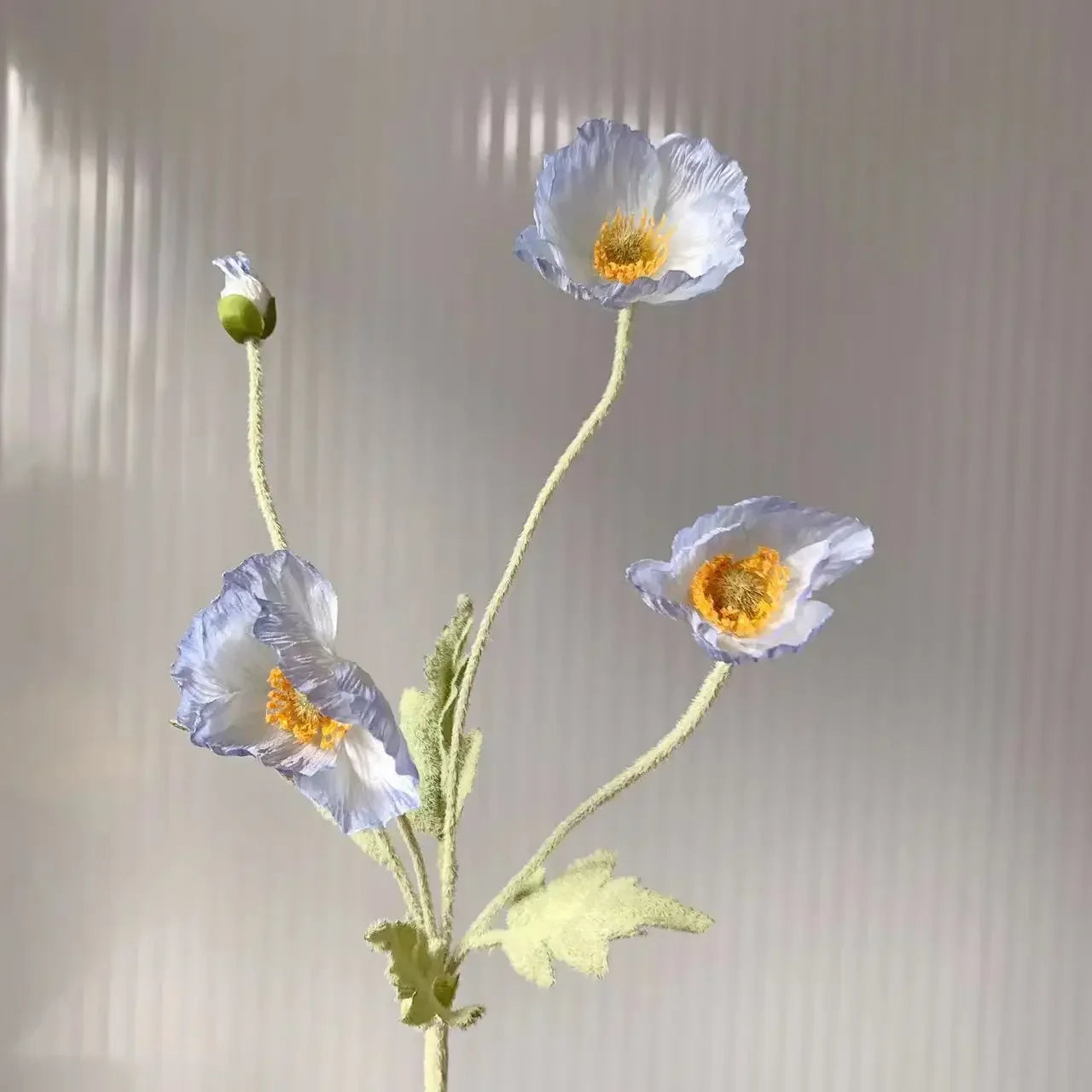 Meadow Poppy Stem Bundle – Silk Poppy Flower Stem with 3 Blooms and 1 Bud for Vase Arrangements and Home Styling