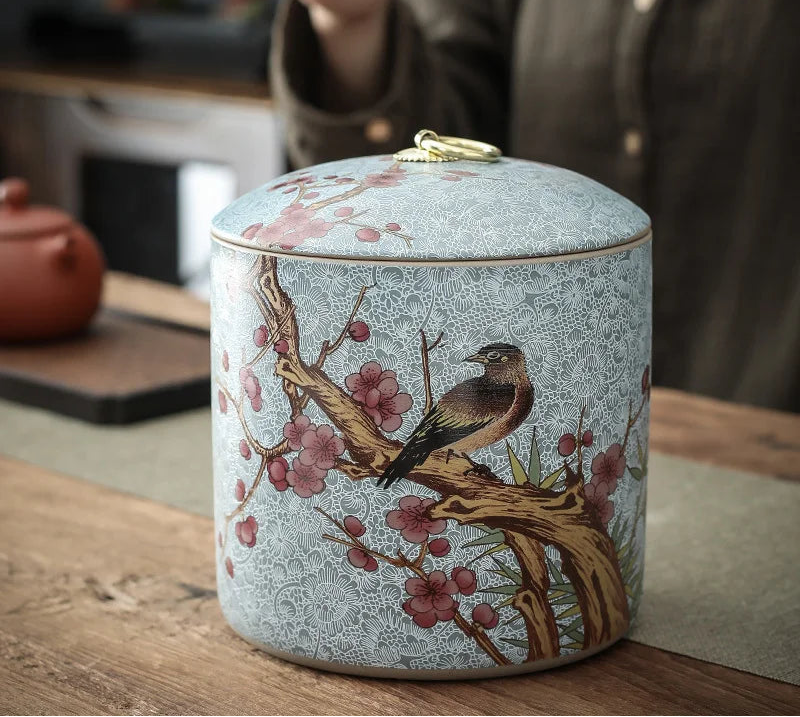 Meadow Ceramic Tea Caddy with Lid – Sealed Storage Jar