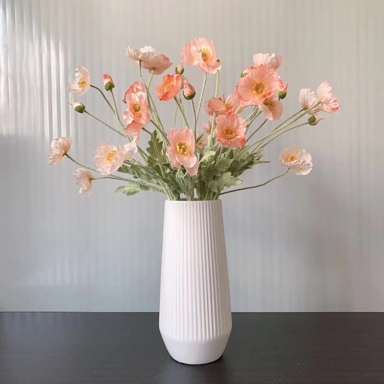 Meadow Poppy Stem Bundle – Silk Poppy Flower Stem with 3 Blooms and 1 Bud for Vase Arrangements and Home Styling