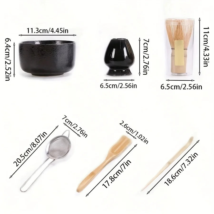 Japanese Style Matcha Tea Set – 6-Piece Matcha Whisk, Bowl, Scoop, Sifter & Accessories Kit for Traditional Matcha Making